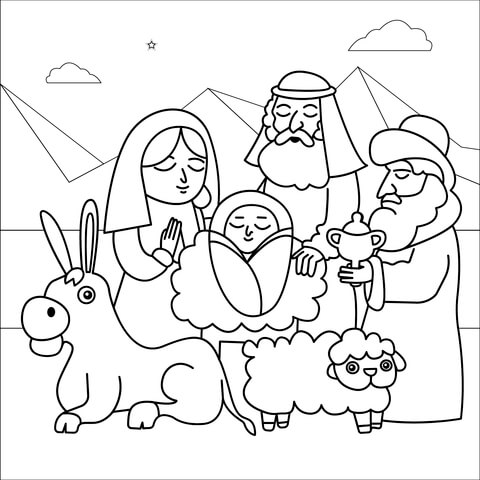 Nativity Scene Coloring Page